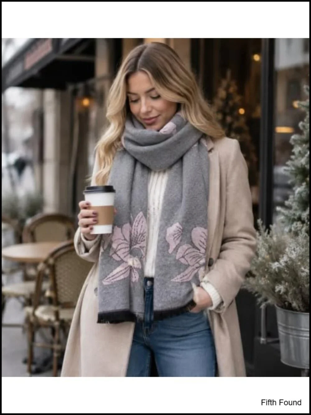 Women's Floral Jacquard Scarf Soft Warm Winter Fashion Wrap Shawl